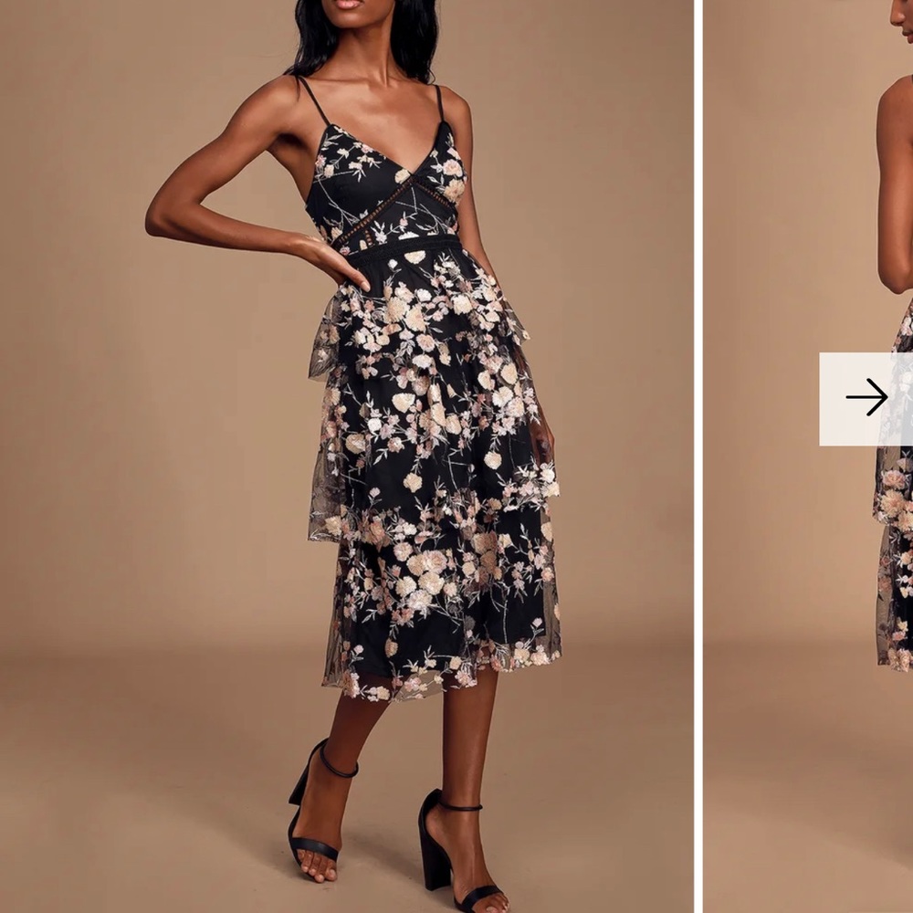 Lulu’s black sequin tiered midi dress